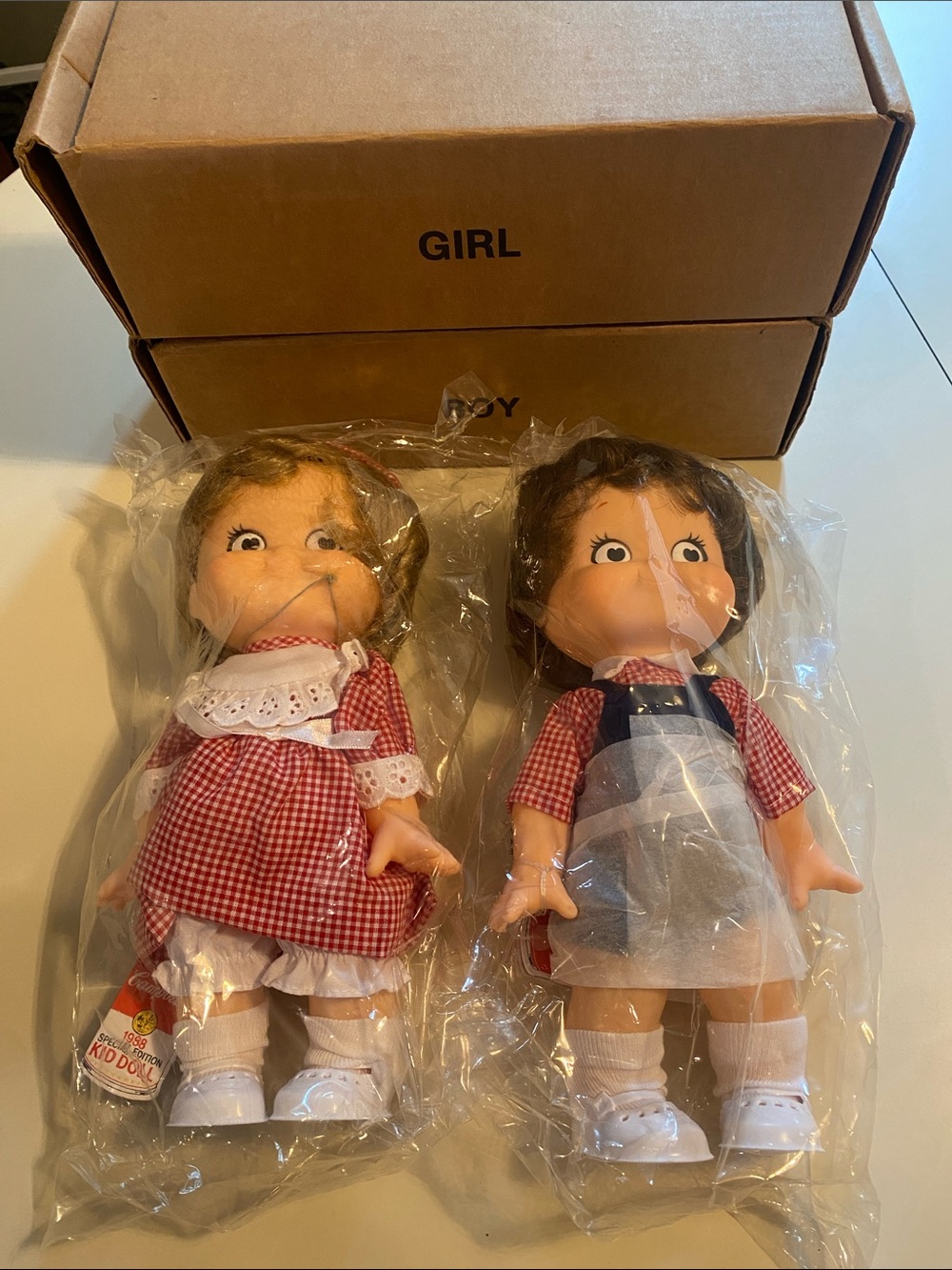 Campbells Kid 1988 Special Edition Red Gingham Doll Set Boy & Girl NIB Collect